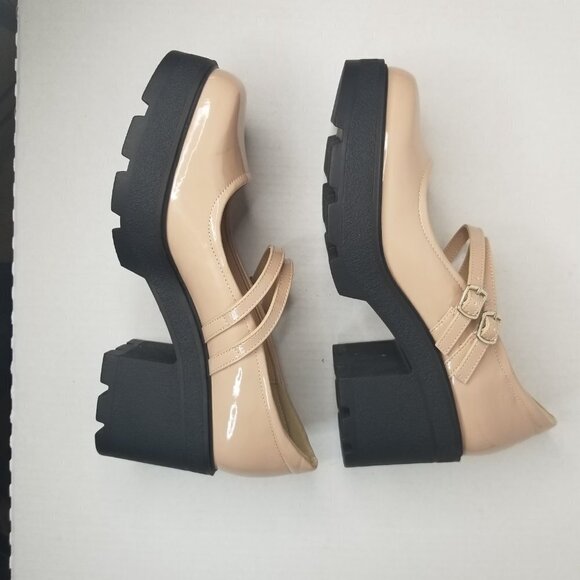 Women’s Preppy Nude Mary Jane Chunky Block Platform Heel Patent Academia Y2K 10M - Picture 15 of 15